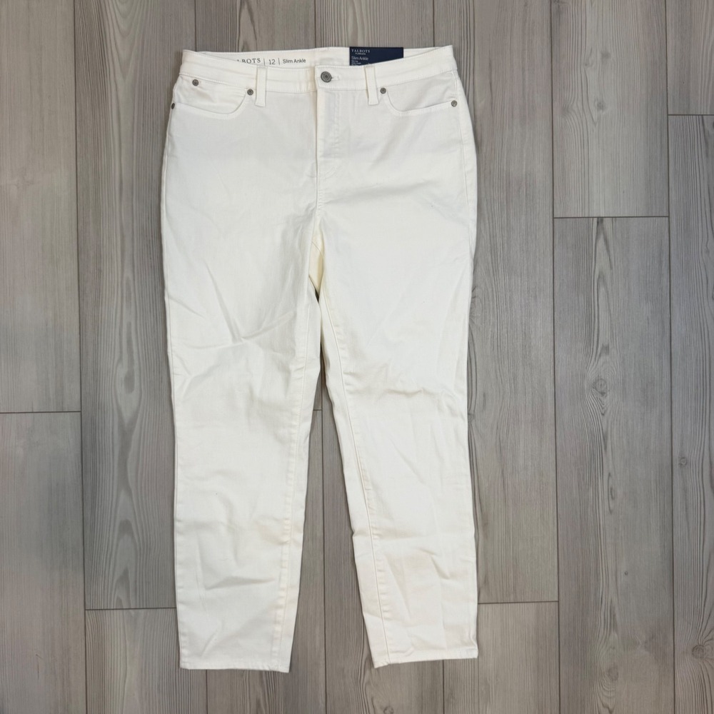 NWT Talbots Flawless Slim Ankle Jeans White Mid Rise Size 12 VN5214